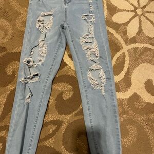SHEIN Light Blue Distressed Skinny Jeans
